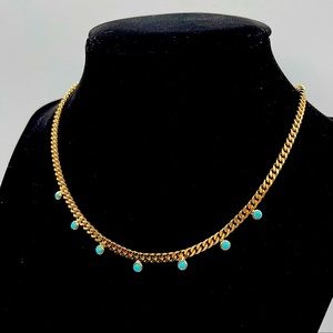 Curb Style Chain w/ Tiny Turquoise Dangle Stones, Mini Turquoise Discs